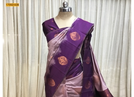 Purple Mayuri Menpattu Ikkat Border Soft Silk Saree