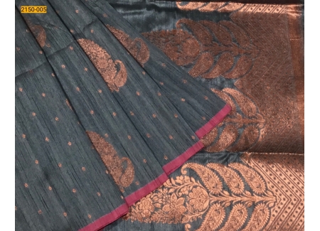 Gray Linen Silk Copper Zari Sarees
