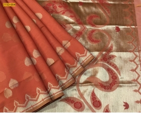 Orange Chanderi Soft Silk Cotton Saree