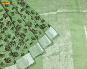 Light Green Dandelion Printed Soft Linen Saree