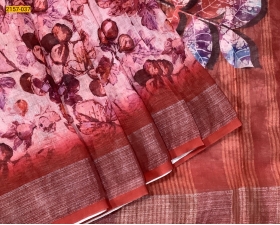 Pink Linen Cotton Digital Printed Saree