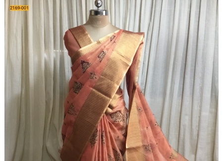 Pink Printed Tissue Soft Silk Saree