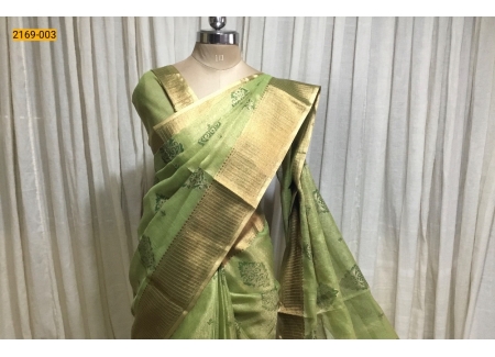 Green Printed Tissue Soft Silk Saree