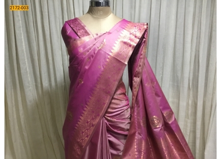 Pink Soft Silk Ikkat Weave Butta Saree