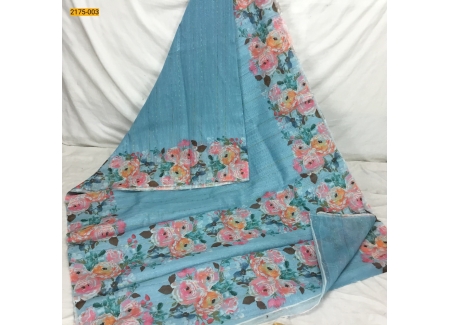 Blue Floral Fancy Linen Saree