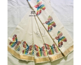 Kerala cotton foil printed saree