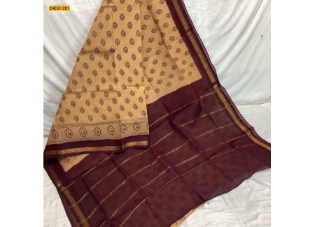 Brown Sungudi Cotton Printed Saree