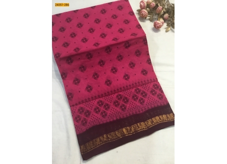 Pink Sungudi Cotton Printed Saree