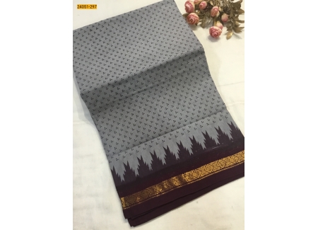 Gray Sungudi Cotton Printed Saree