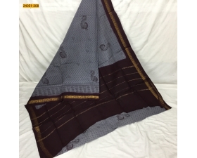Gray With Brown Sungudi Cotton Printed Saree