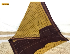 Mustard Yellow With Brown Sungudi Cotton Printed Saree