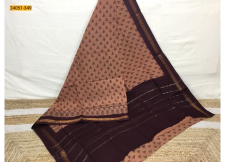 Brown With Maroon Sungudi Cotton Printed Saree