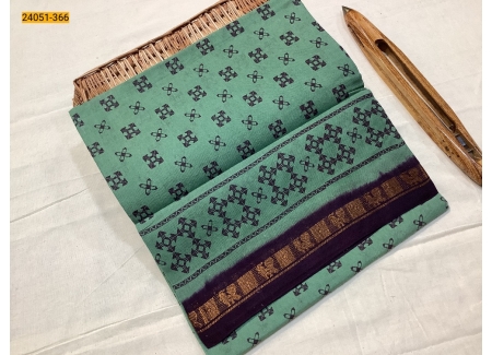 Green With Maroon Sungudi Cotton Printed Saree