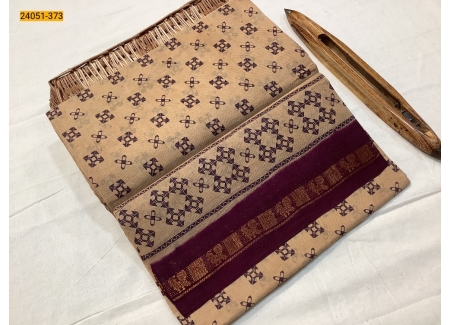 Brown With Maroon Sungudi Cotton Printed Saree