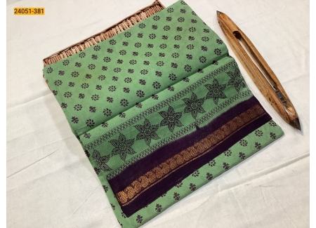 Green With Navy Sungudi Cotton Printed Saree