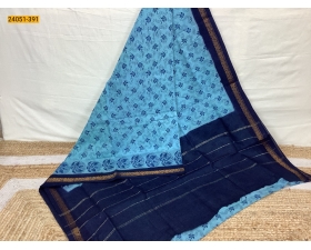 Blue With Navy Sungudi Cotton Printed Saree