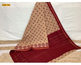 Brown With Red Sungudi Cotton Printed Saree