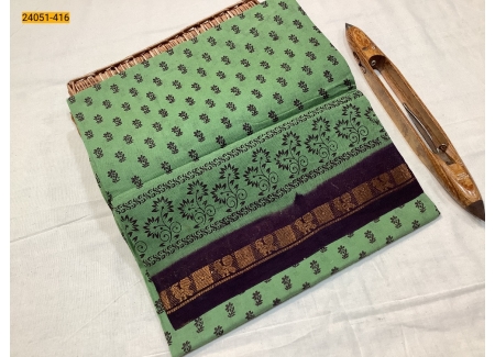 Green With Maroon Sungudi Cotton Printed Saree
