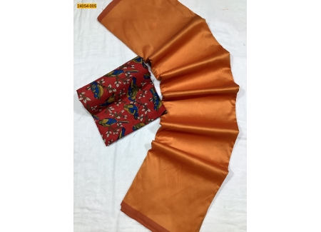 Orange Raw Silk Saree With Jacquard Blouse