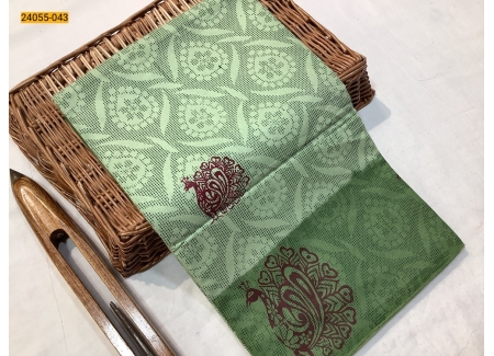Green Mulmul Floral Printed cotton Saree