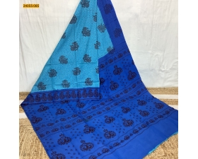 Blue Mulmul Floral Printed cotton Saree