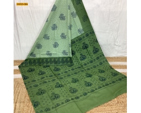 Green Mulmul Floral Printed cotton Saree