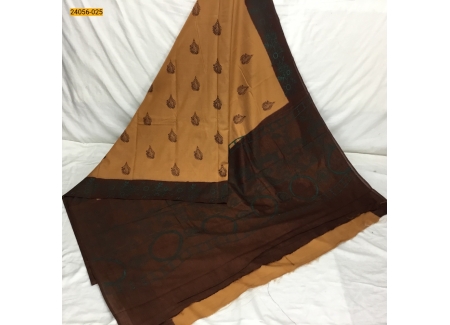 Brown Tirupur Dyed Printed Cotton Saree