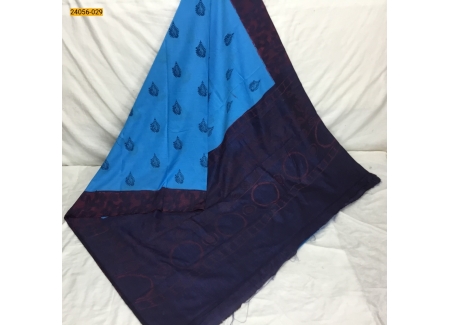 Blue Tirupur Dyed Printed Cotton Saree