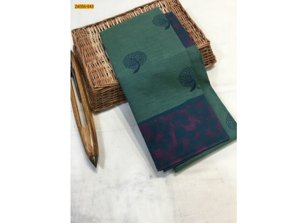Green Tirupur Dyed Printed Cotton Saree