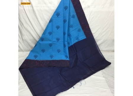 Blue Tirupur Dyed Printed Cotton Saree