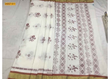 White Pure Asthri Cotton Printed Saree