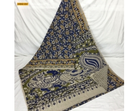 Blue Kalamkari Printed Soft Cotton Saree