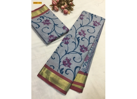 Blue Soft South Mix Cotton Printed saree