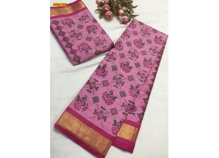 Pink Soft South Mix Cotton Printed saree