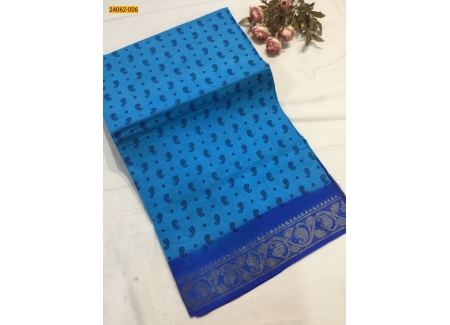 Sky Blue With Blue Sungudi Cotton Printed Saree