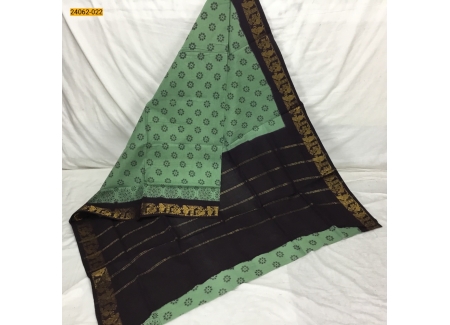 Green With Brown Sungudi Cotton Printed Saree