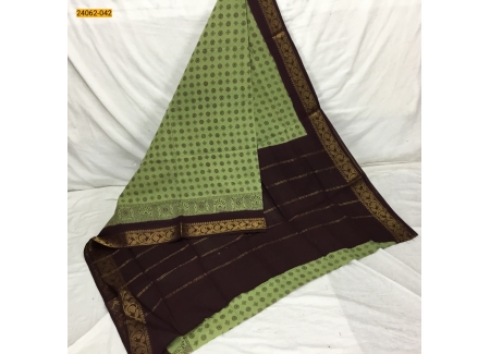 Green With Brown Sungudi Cotton Printed Saree