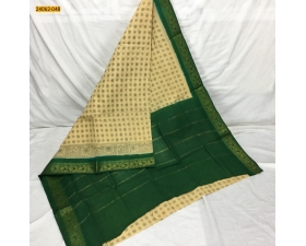 Cream With Green Sungudi Cotton Printed Saree