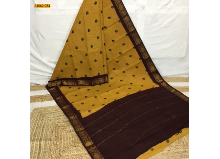 Yellow With Maroon Sungudi Cotton Printed Saree