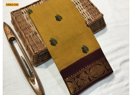 Yellow With Maroon Sungudi Cotton Printed Saree