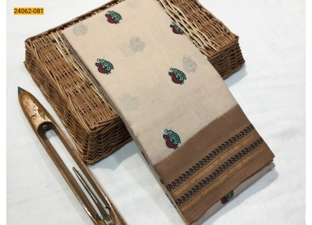 Sandal With Brown Sungudi Cotton Printed Saree