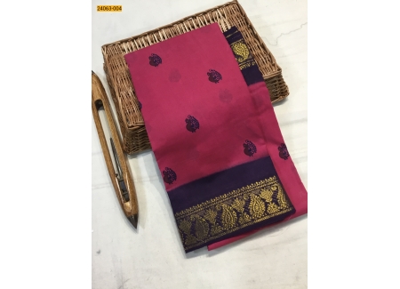 Pink Tirupur Dyed Printed Cotton Saree