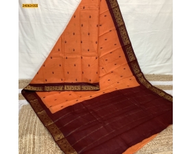 Orange Tirupur Dyed Printed Cotton Saree
