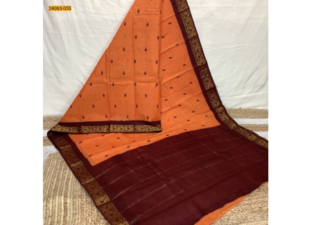Orange Tirupur Dyed Printed Cotton Saree