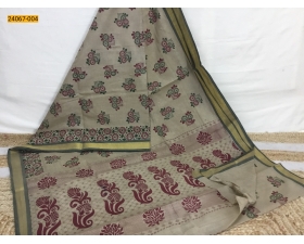 Beige Tirupur Dyed Printed Cotton Saree