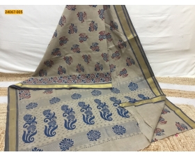 Beige Tirupur Dyed Printed Cotton Saree
