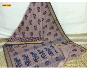 Brown Tirupur Dyed Printed Cotton Saree