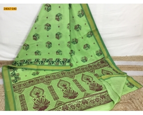 Pista Green Tirupur Dyed Printed Cotton Saree