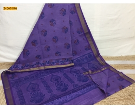 Dark Violet Tirupur Dyed Printed Cotton Saree