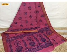 Dark Pink Tirupur Dyed Printed Cotton Saree